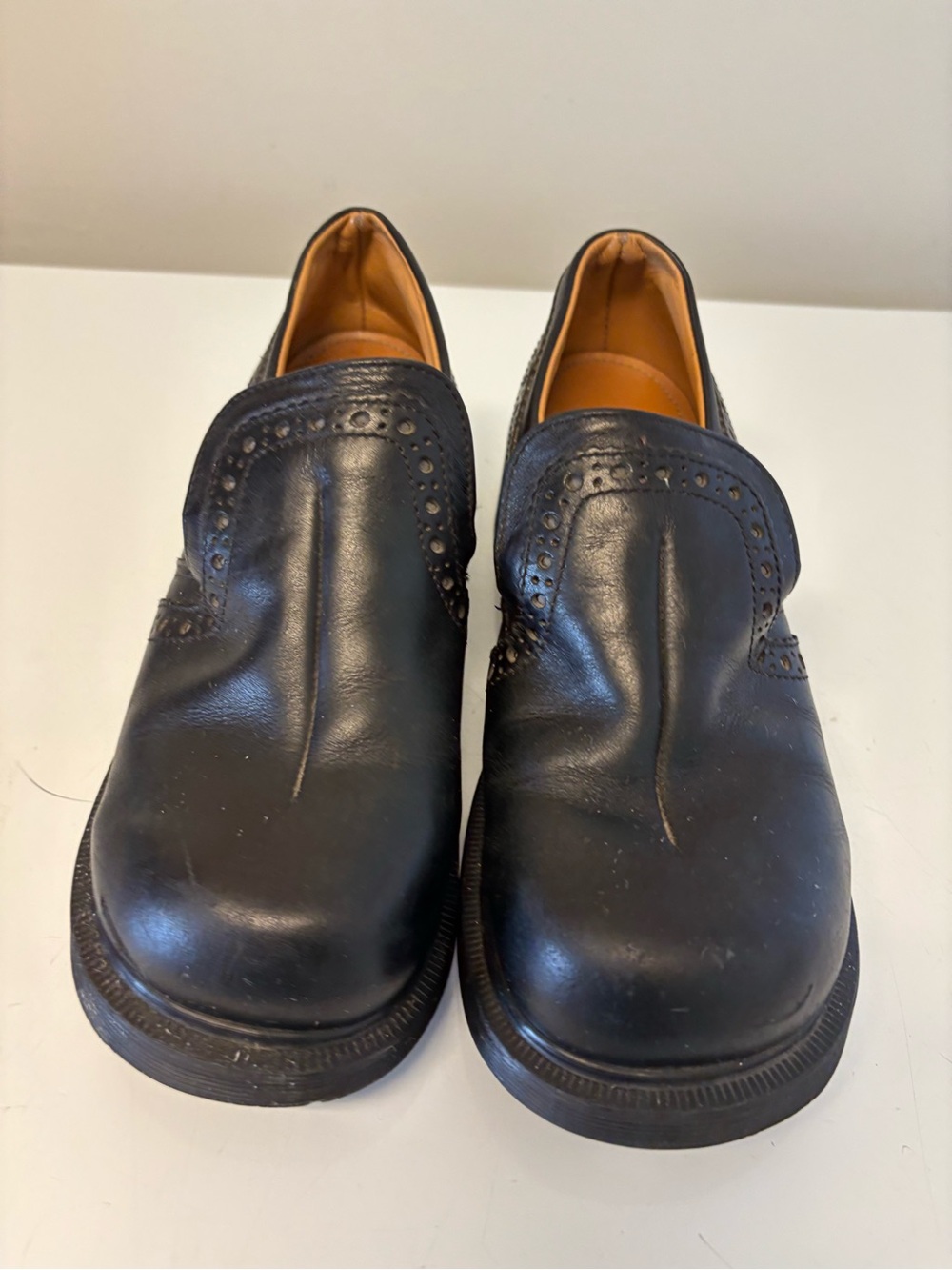 Vintage Dr. Martens Leather Slip On Brogued Chunky Heeled Shoes Women’s Size 5 - Picture 3 of 12